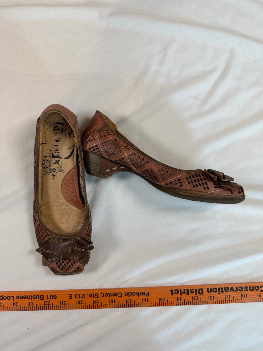 PIKOLINOS Brown Perforated Bow Low Heel Flats